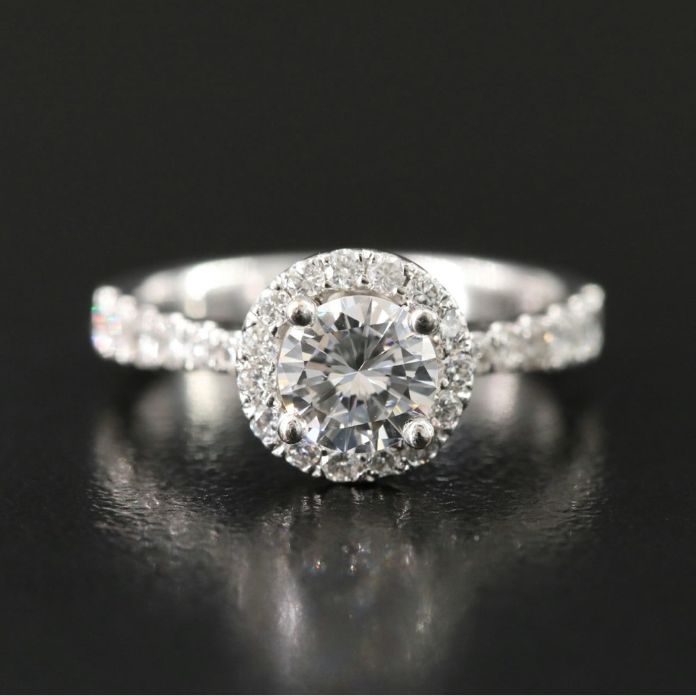 18K 1.16 CTW Diamond Halo Ring with Pave Band